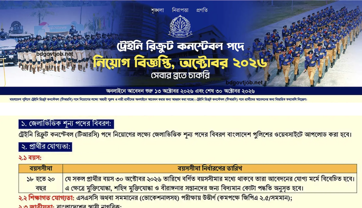police.teletalk.com.bd Apply Police Constable Job Circular 2026